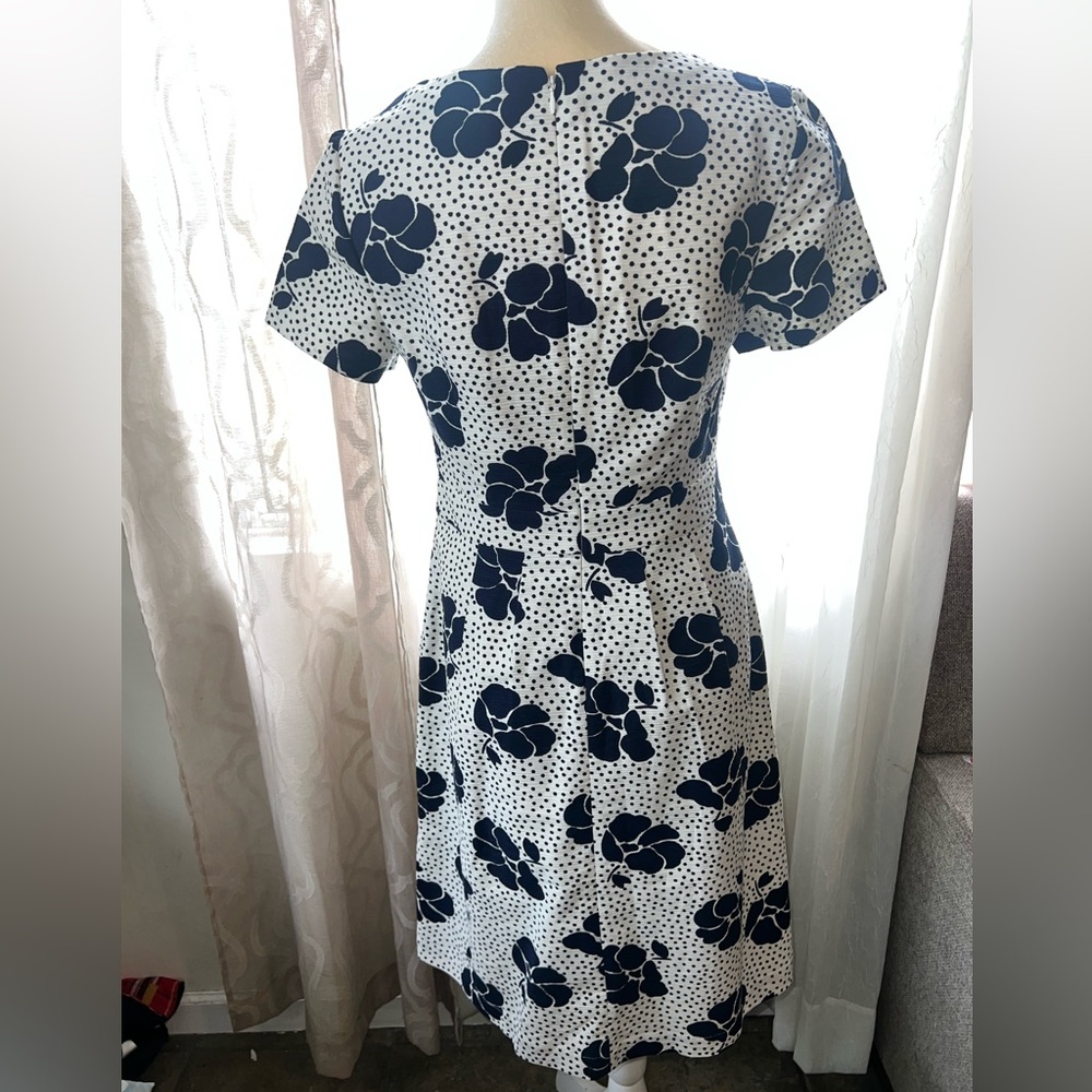 Boden midi sierra primrose textured dress with pockets size 8 navy polka dots - Picture 5 of 5